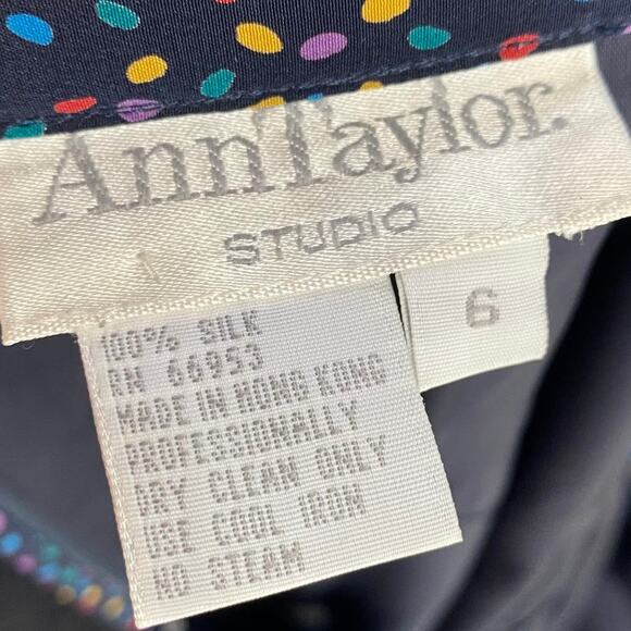 Vintage 80s Silk 2 Skirt Set 2 Piece Polka Dot Blouse/Jacket & Skirt Navy Blue 6 - Picture 12 of 12